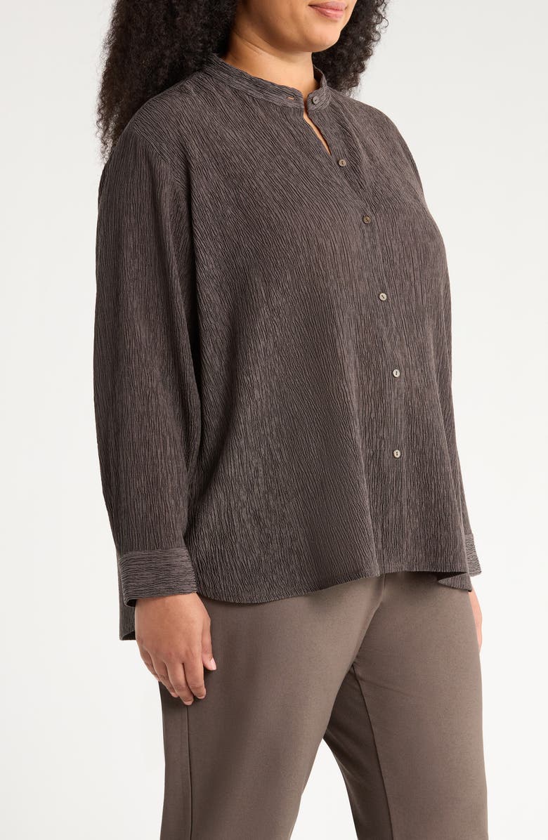 Eileen Fisher Mandarin Collar Button-Up Shirt, Alternate, color, Rye