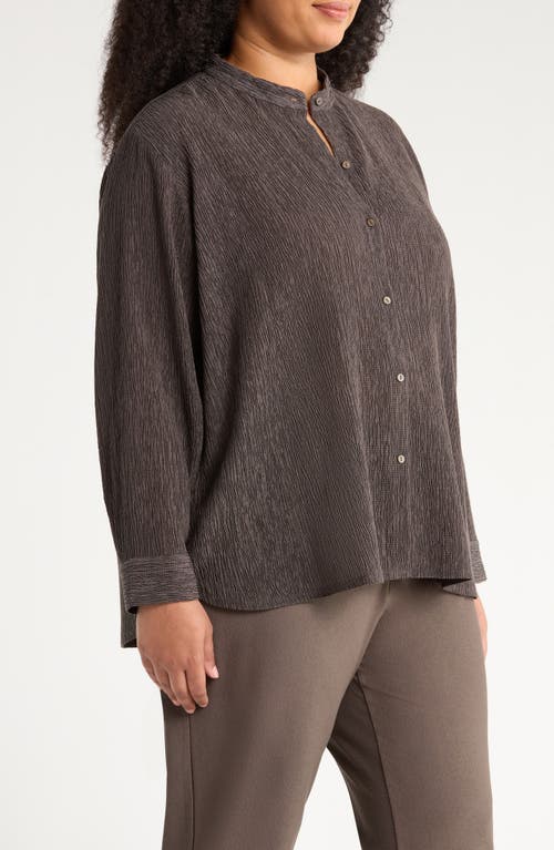 Eileen Fisher Mandarin Collar Button-up Shirt In Brown
