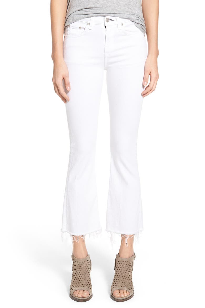 High Rise Raw Hem Crop Flare Jeans, Main, color, BRIGHT WHITE