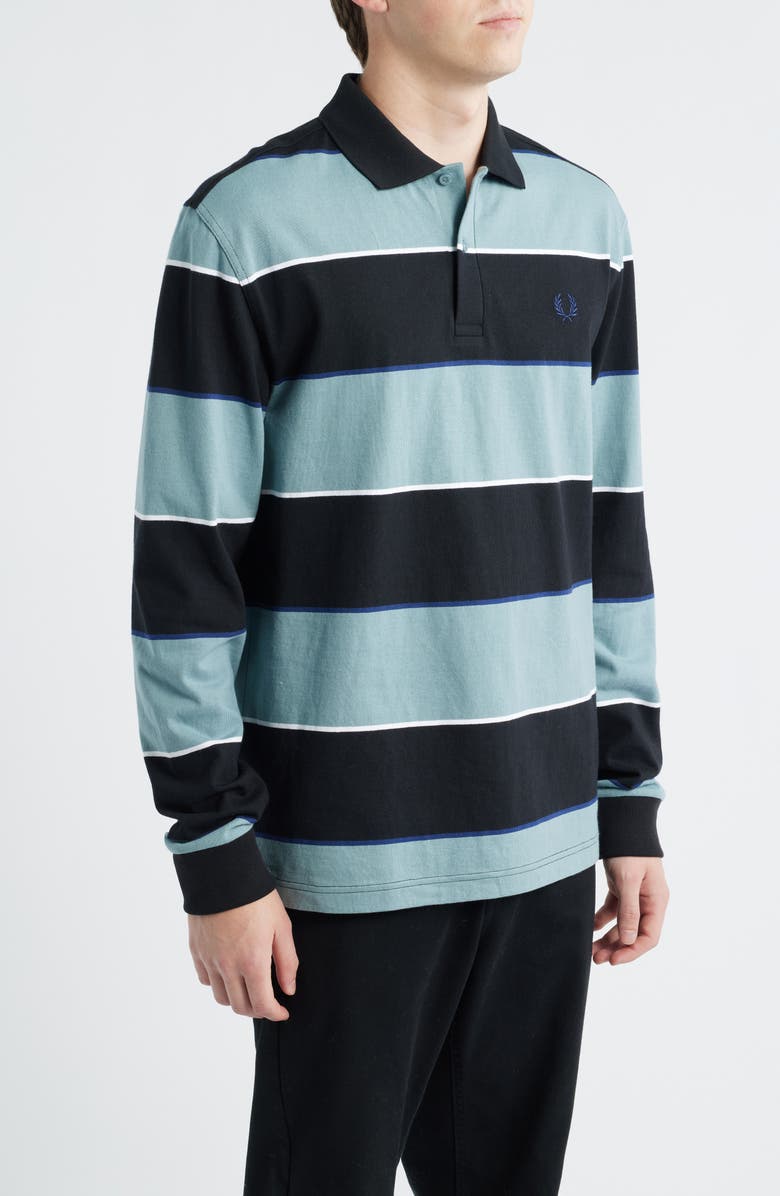 Fred Perry Stripe Long Sleeve Cotton Polo, Alternate, color, Black