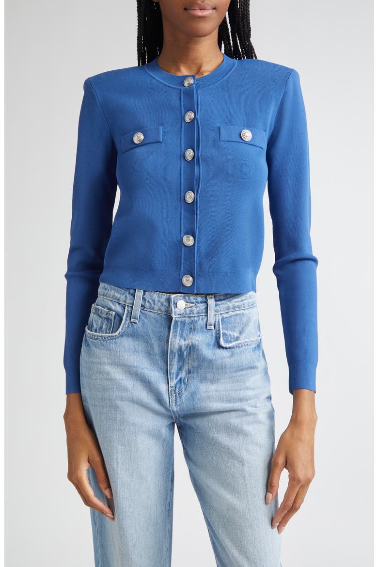 Toulouse Crewneck Crop Cardigan, Main, color, BAY BLUE/ NICKEL