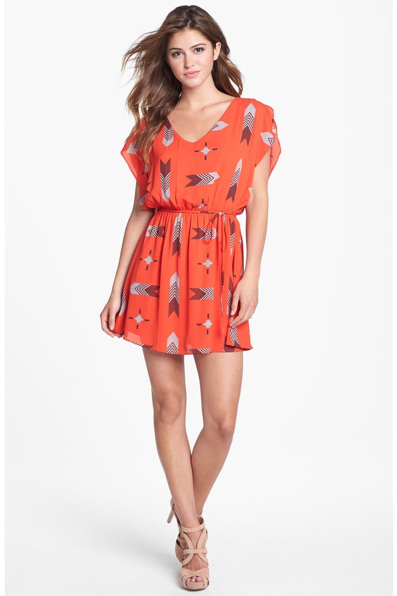BB Dakota 'Audrey' Print Flutter Sleeve Dress, Main, color, CLEMENTINE