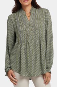 NYDJ Pleated Yoke Long Sleeve Peasant Blouse