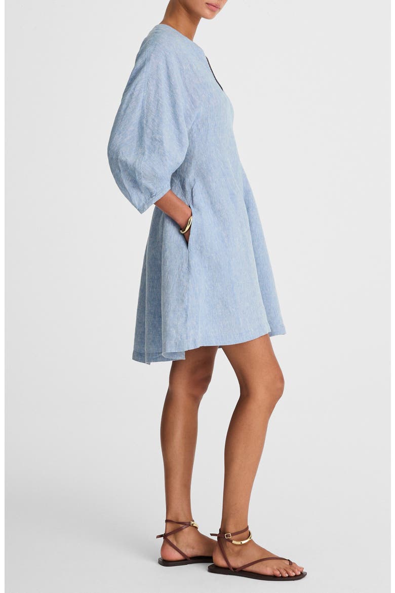 Splitneck Linen Minidress, Alternate, color, SUNFADED BLUE