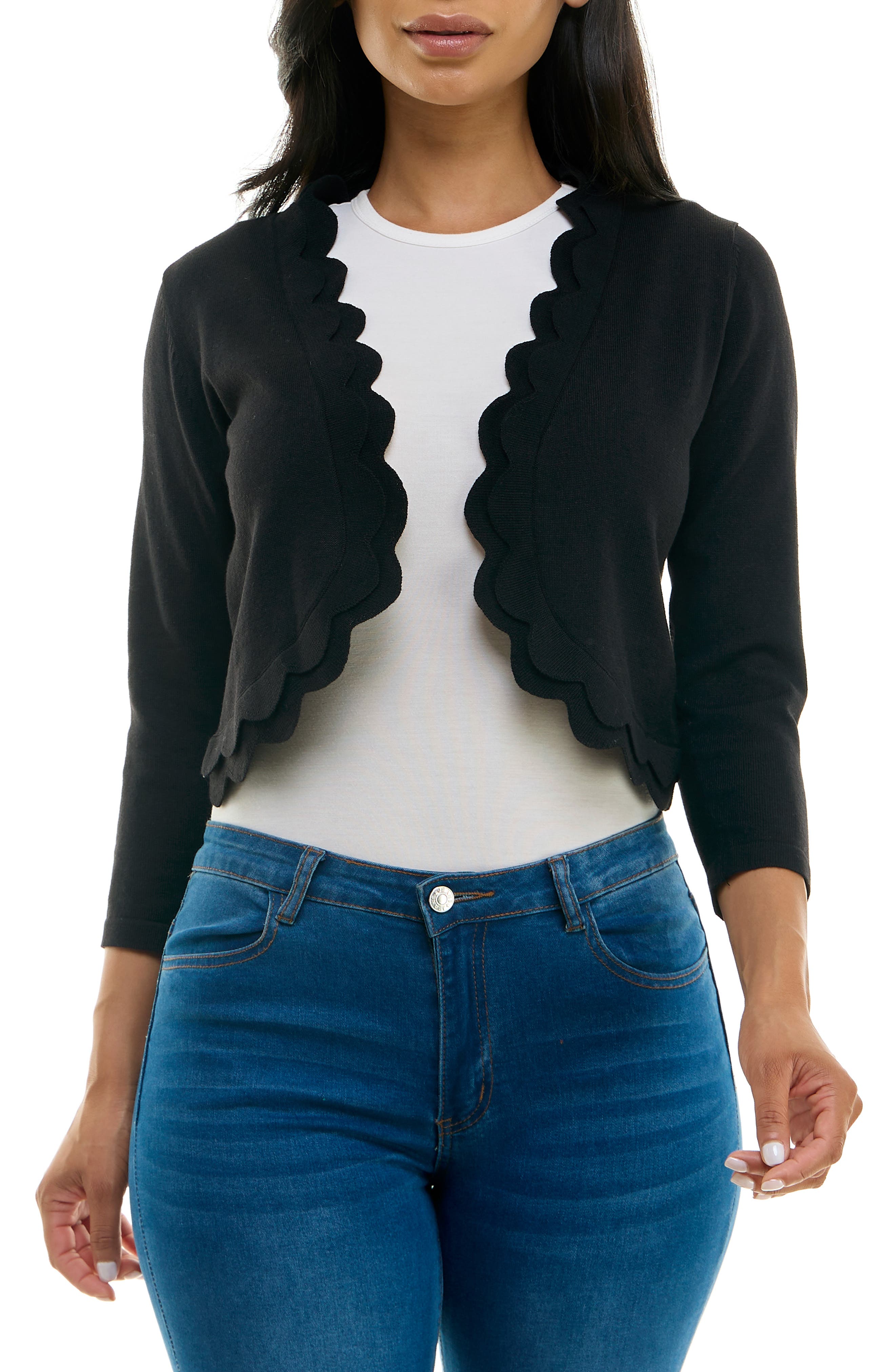 Nina Leonard Scalloped Bolero Shrug Sweater