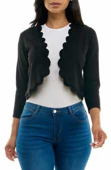 Nina Leonard Scalloped Bolero Shrug Sweater