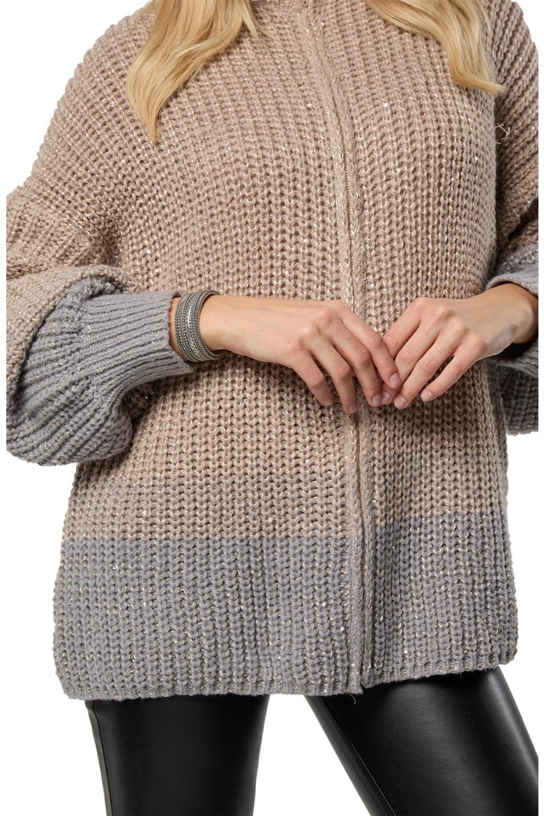 Sequin Crocheted Zip-Up Cardigan, Alternate, color, BROWN