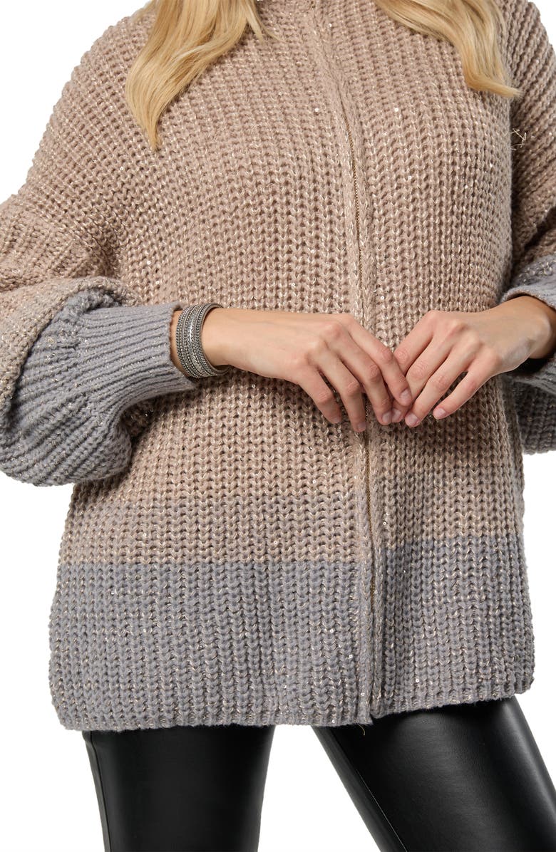 SAACHI Sequin Crocheted Zip-Up Cardigan, Alternate, color, Brown