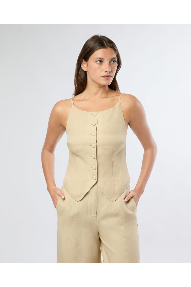 Air Linen High Neck Top, Main, color, JUTE