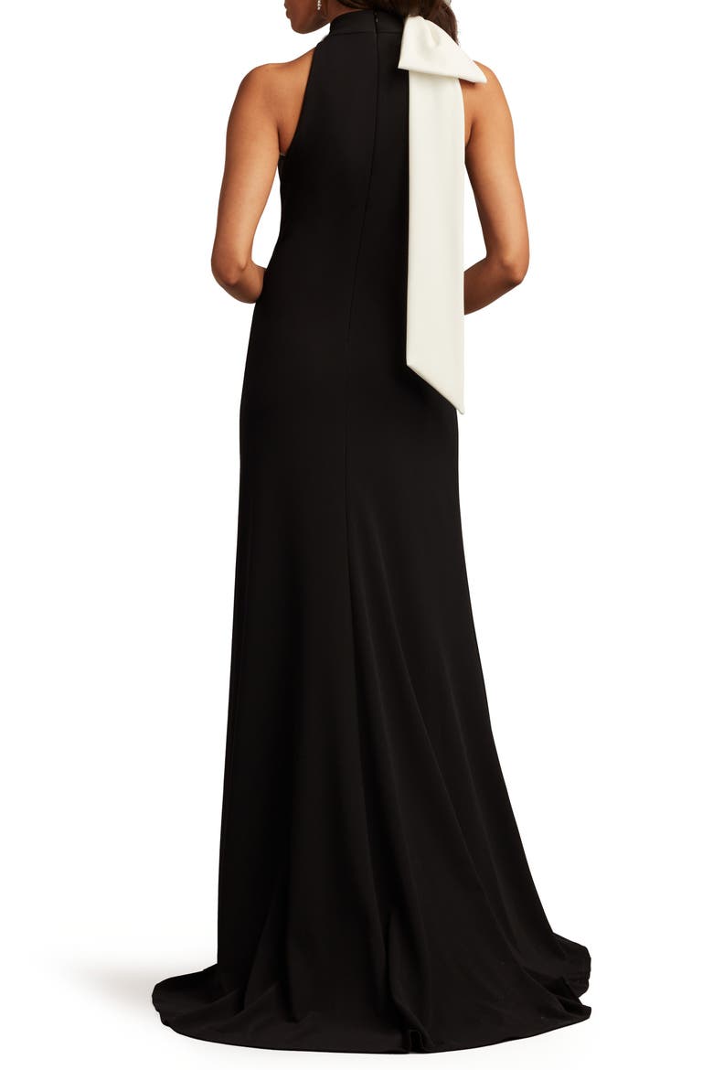 Bow Detail Sleeveless Gown, Alternate, color, BLACK/ IVORY