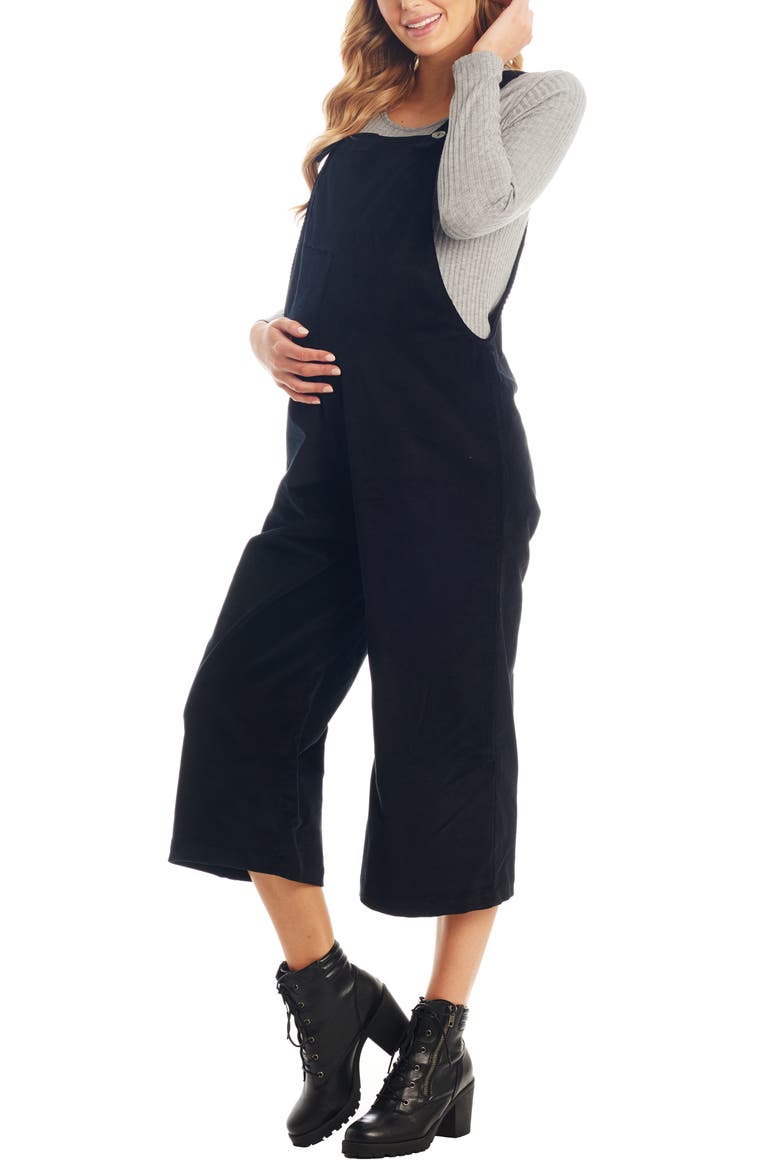 Carlita Maternity/Nursing Crop Overalls, Main, color, BLACK