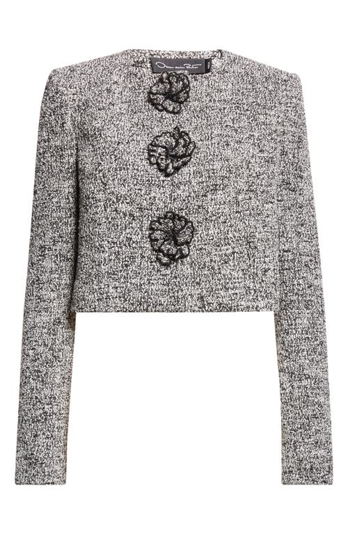 Oscar De La Renta Long Sleeve Boucle Tweed Jacket In Gray