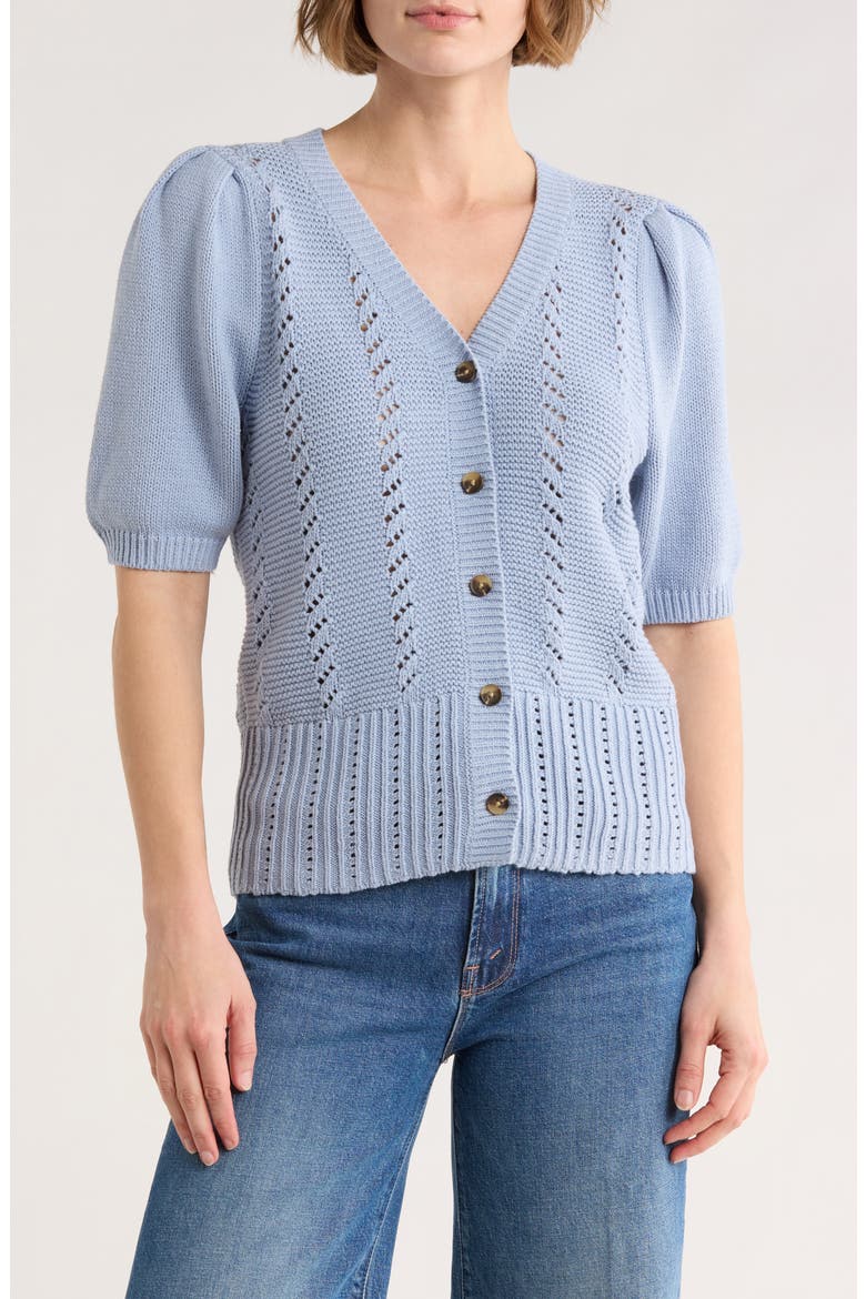 Pointelle Sweater Cardigan, Main, color, BLUE BLIZZARD