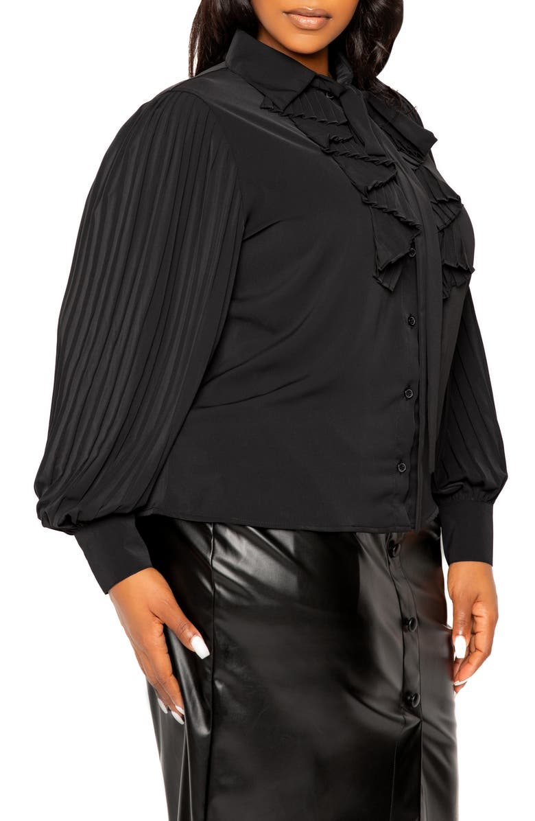 BUXOM COUTURE Tie Neck Pleated Sleeve Top, Alternate, color, 