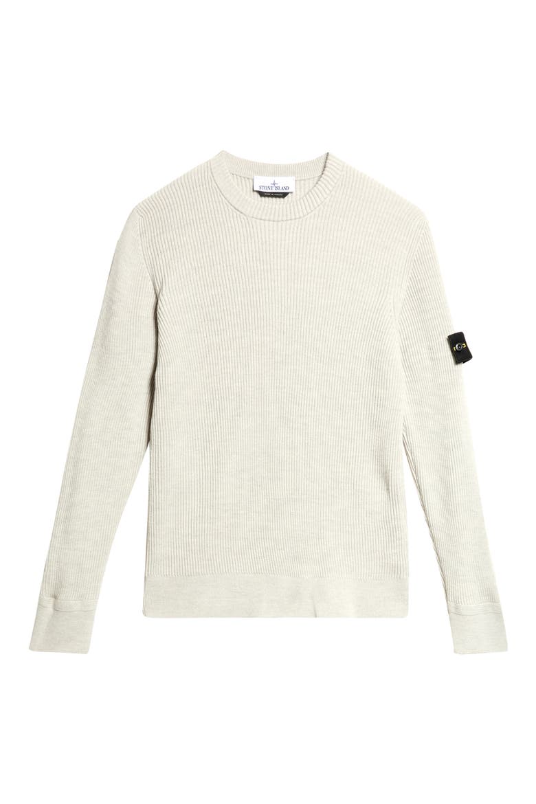 Compass Patch Rib Virgin Wool Crewneck Sweater, Main, color, V0M95 SAND MELANGE