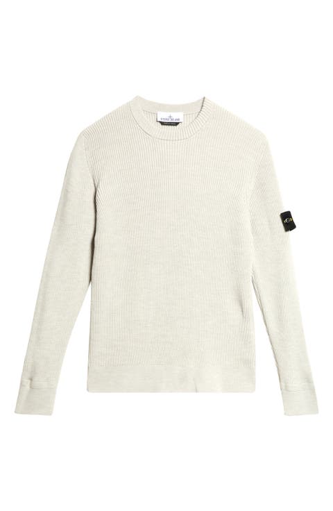 Compass Patch Rib Virgin Wool Crewneck Sweater