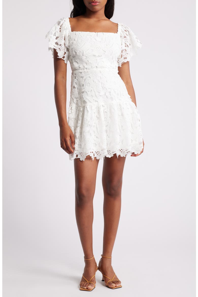 Flutter Sleeve Lace Minidress, Main, color, IVORY CLOUD