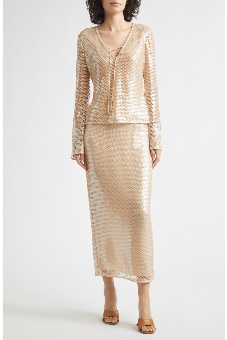 Zuri Sequin Flare Sleeve Top, Alternate, color, SAND DUNE