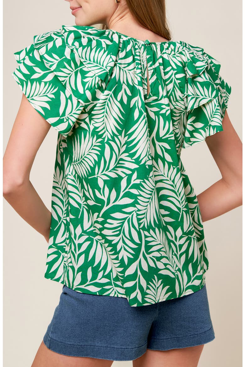 Flutter Sleeve Woven Top, Alternate, color, GREEN IVORY