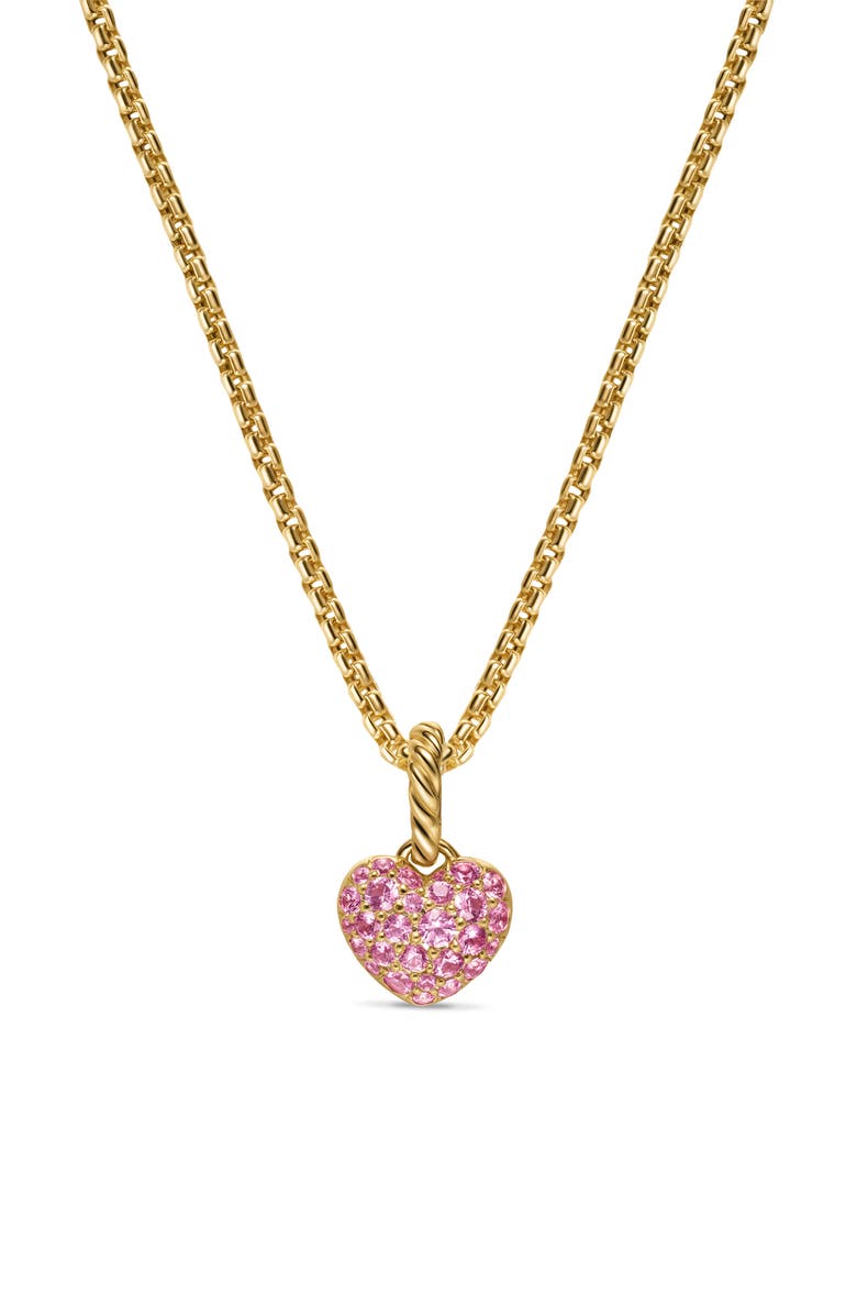 David Yurman Petite Pavé Heart Enhancer in 18K Yellow Gold with Pink Sapphires, 7.4mm, Alternate, color, Pink Sapphire