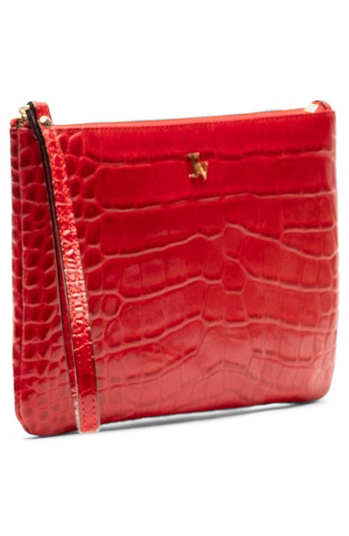 Frances Valentine Croc Embossed Leather Wristlet In Red