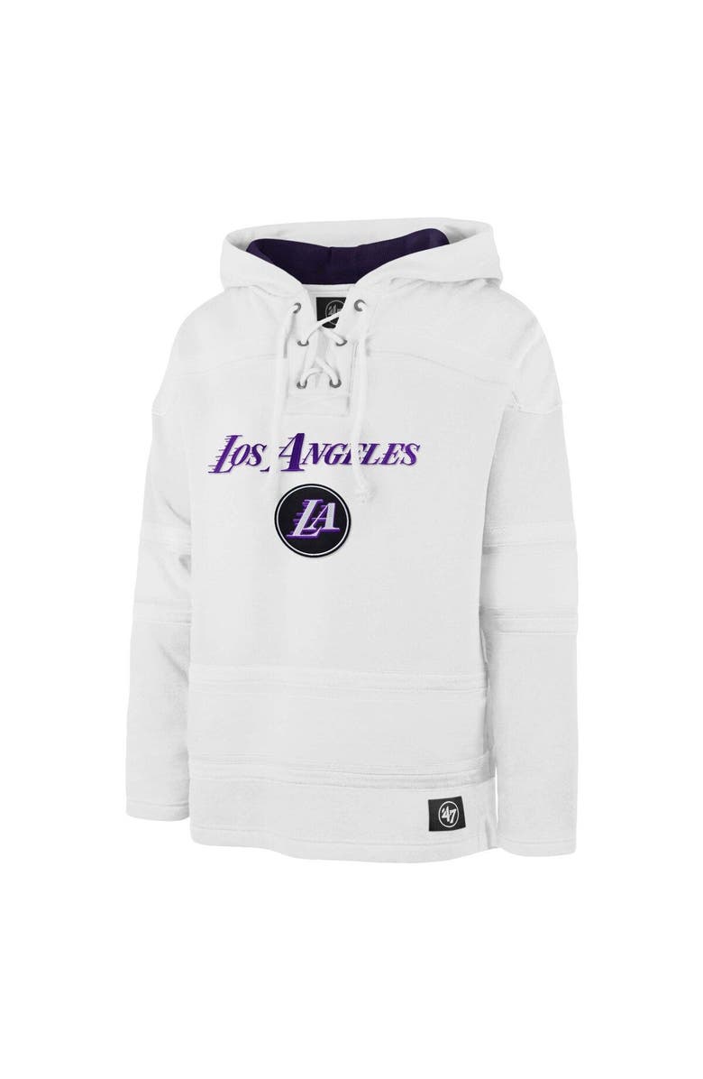 '47 Men's '47 White Los Angeles Lakers 2022/23 Pregame MVP Lacer Pullover Hoodie - City Edition, Alternate, color, 
