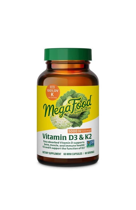 Vitamin D3 & K2 5000 IU (125 mcg), Vegetarian, Gluten Free, Non-GMO, 60 Mini Capsules