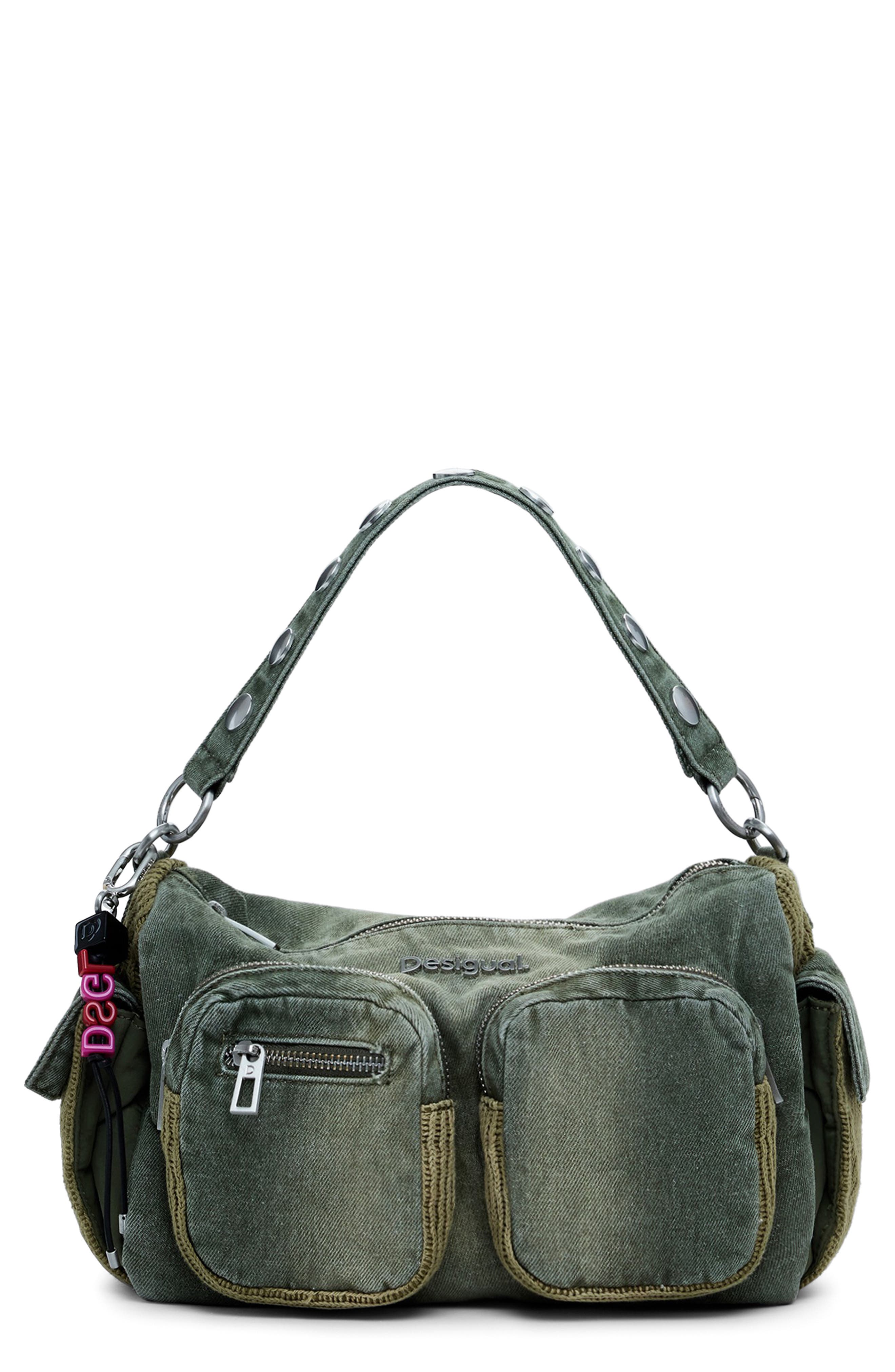 Desigual Denim Shoulder Bag, Main, color, Light Green