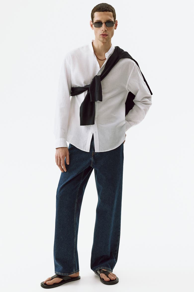 Relaxed Fit Linen-blend Shirt, Main, color, White