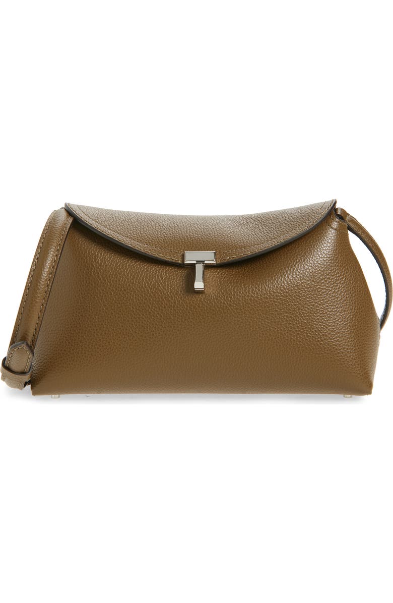 TOTEME Palmellata T-Lock Leather Clutch Crossbody, Main, color, Dark Taupe