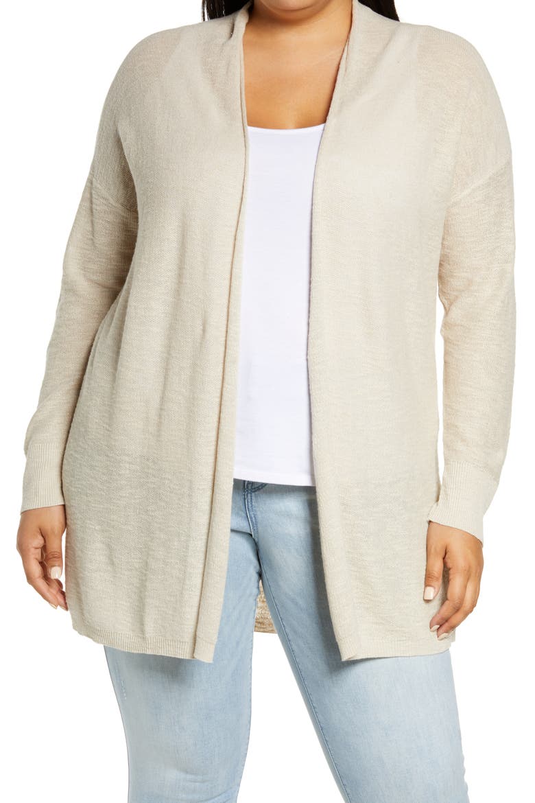 Linen & Cotton Open Front Cardigan, Main, color, BEIGE OATMEAL