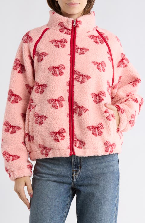 Bow Faux Shearling Zip Jacket