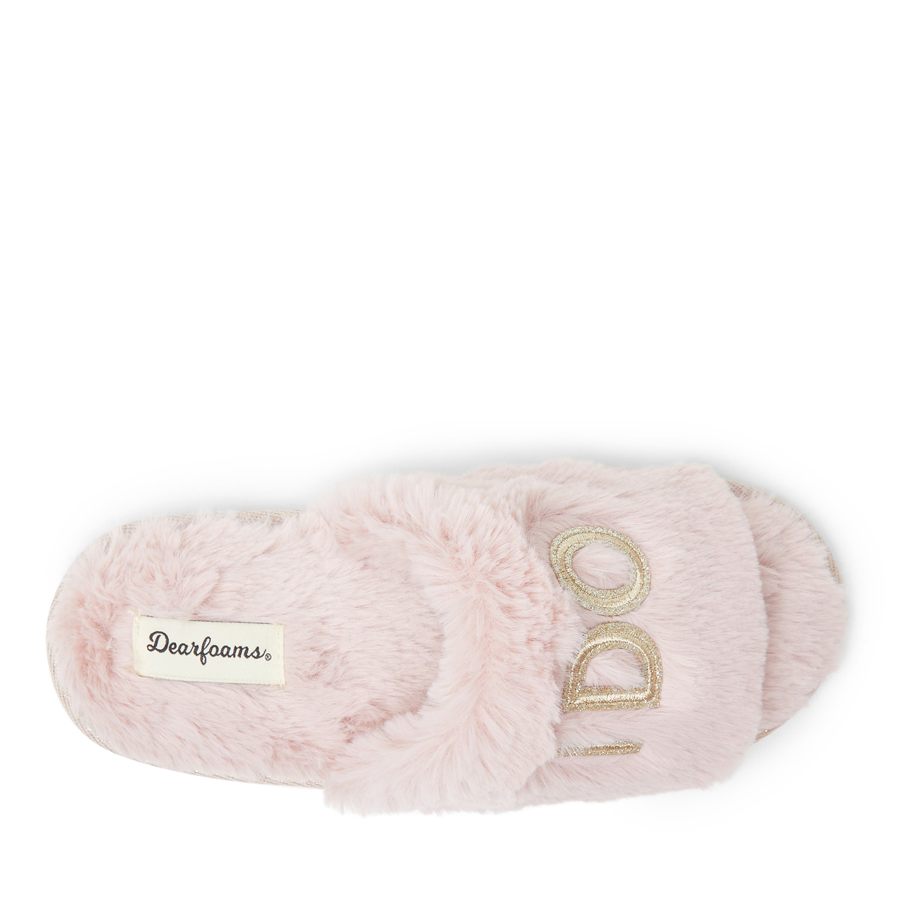 DEARFOAMS Lane Bridal I Do Fuzzy Slide Slipper, Alternate, color, Pale Mauve