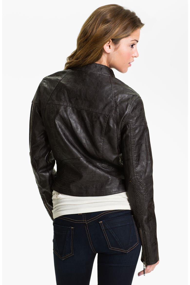 Weathered Faux Leather Quilted Moto Jacket, Alternate, color, BLACK