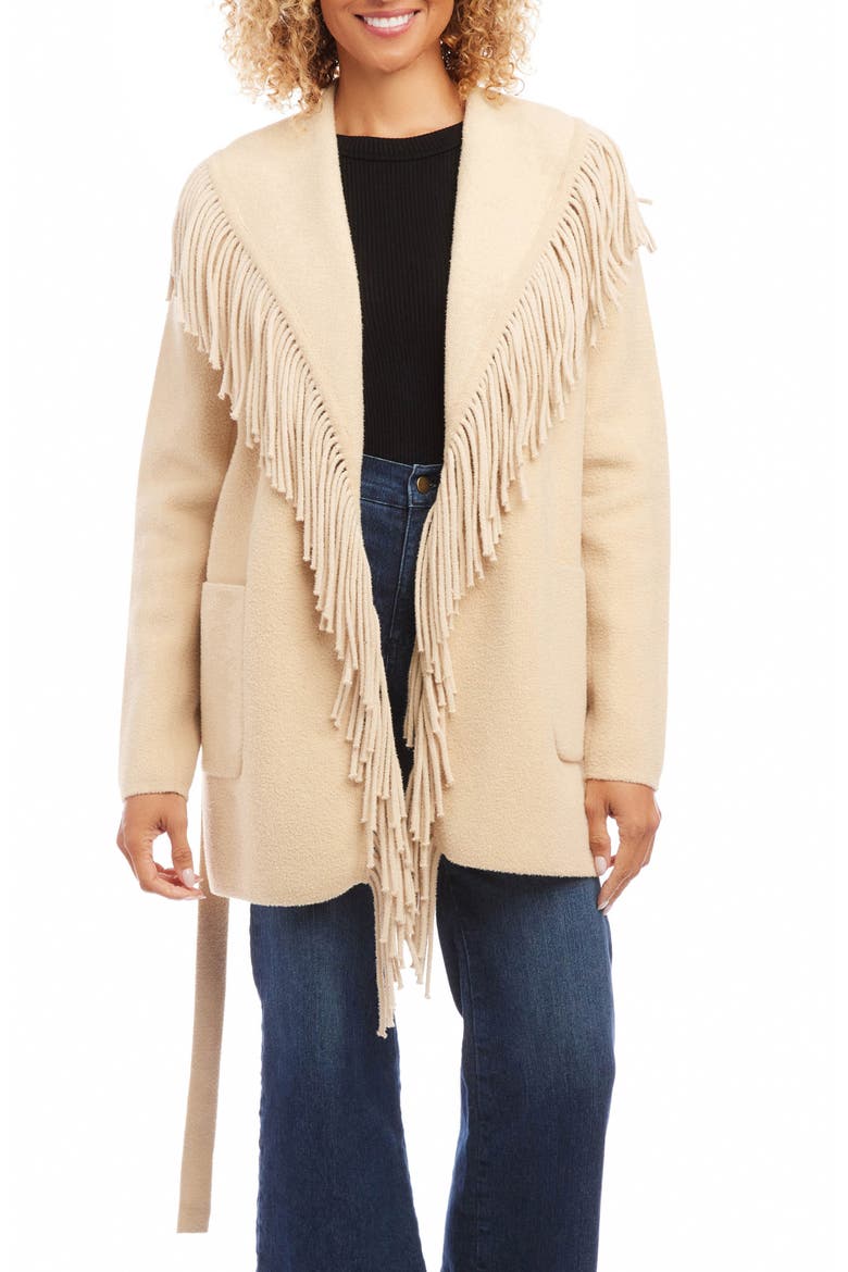 Fringe Belted Longline Jacket, Main, color, SAND