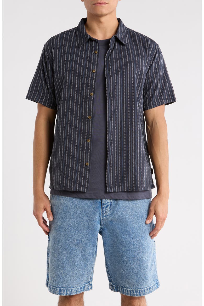 Garage Sandon Stripe Jacquard Cotton Camp Shirt, Main, color, TRUE NAVY