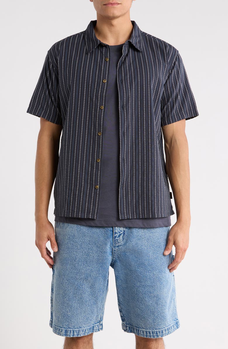 Billabong Garage Sandon Stripe Jacquard Cotton Camp Shirt, Main, color, True Navy