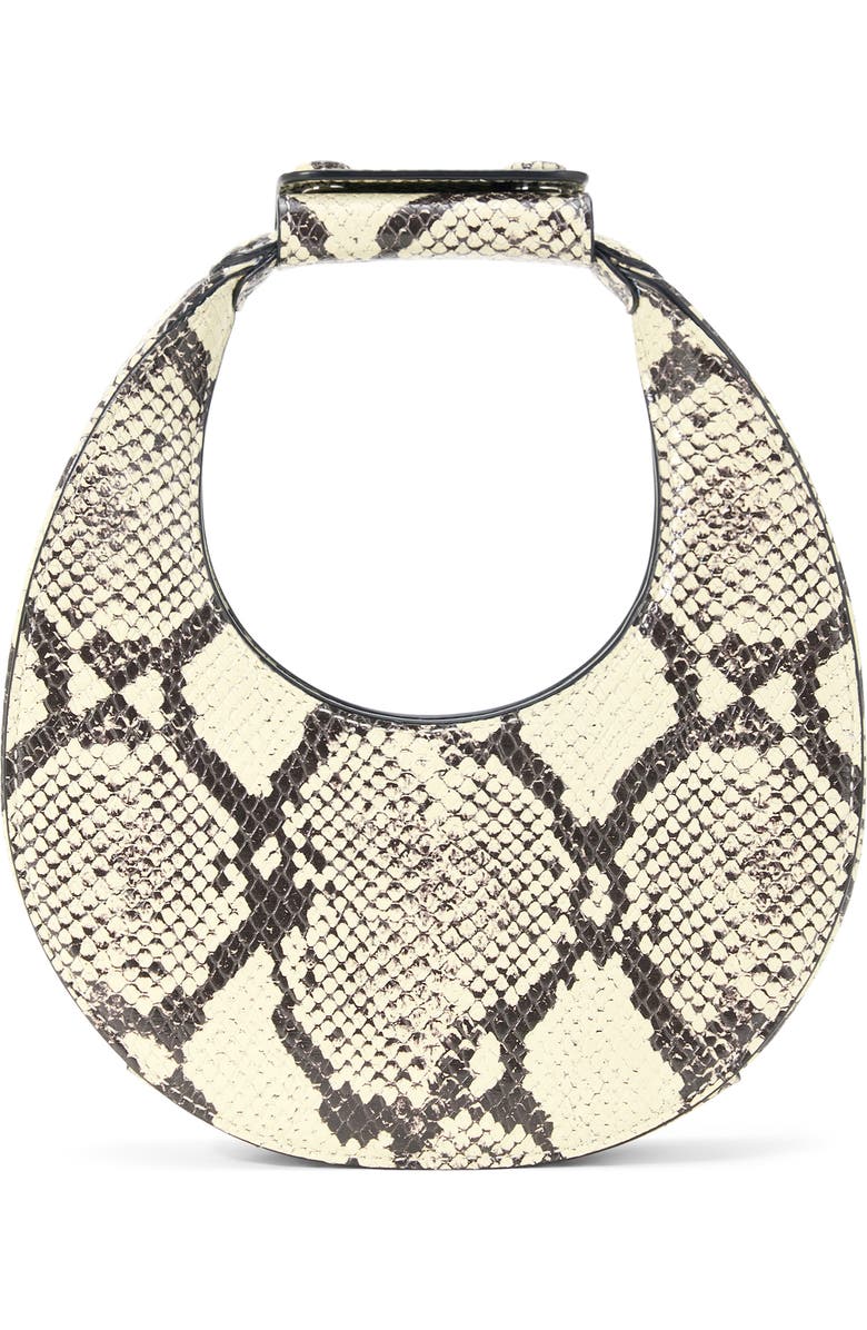 STAUD Good Night Moon Leather Top Handle Bag, Main, color, White Snake