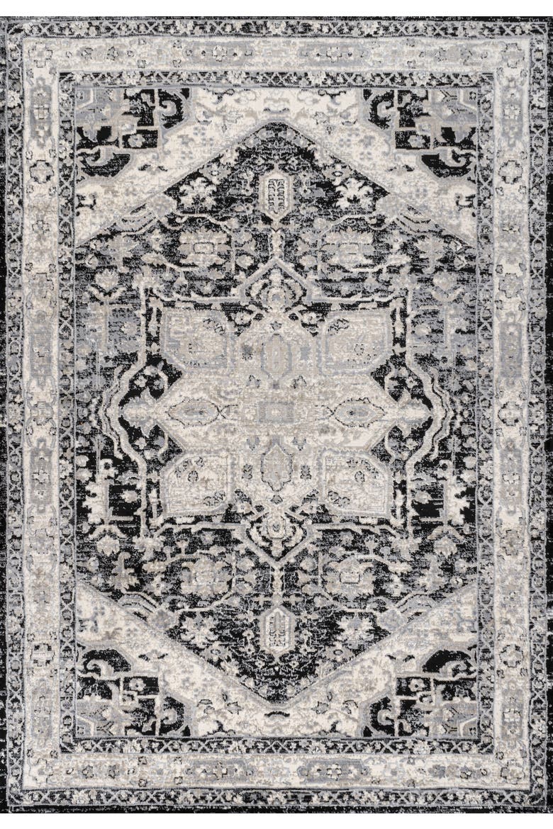 Modern Persian Vintage Medallion Area Rug, Alternate, color, Black/Ivory