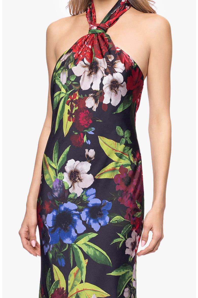 Floral Print Satin Halter Dress, Alternate, color, BLACK/ MULTI