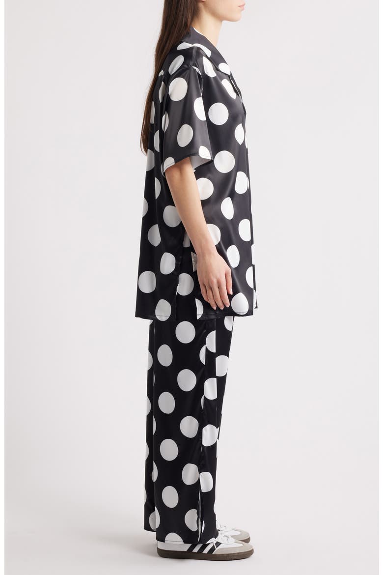 Dream So Big Polka Dot Satin Button-Up Shirt & Wide Leg Pants Set, Alternate, color, BLACK/ WHITE