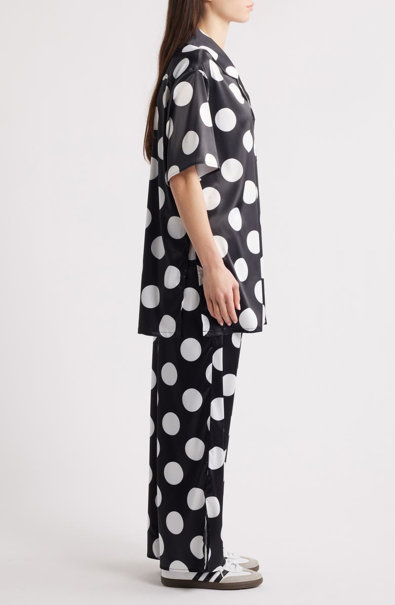 Dressed in Lala Dream So Big Polka Dot Satin Button-Up Shirt & Wide Leg Pants Set, Alternate, color, Black/ White