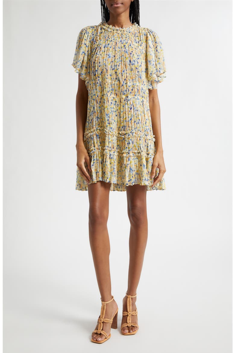Ryla Floral Silk Shift Dress, Main, color, DAFFODIL
