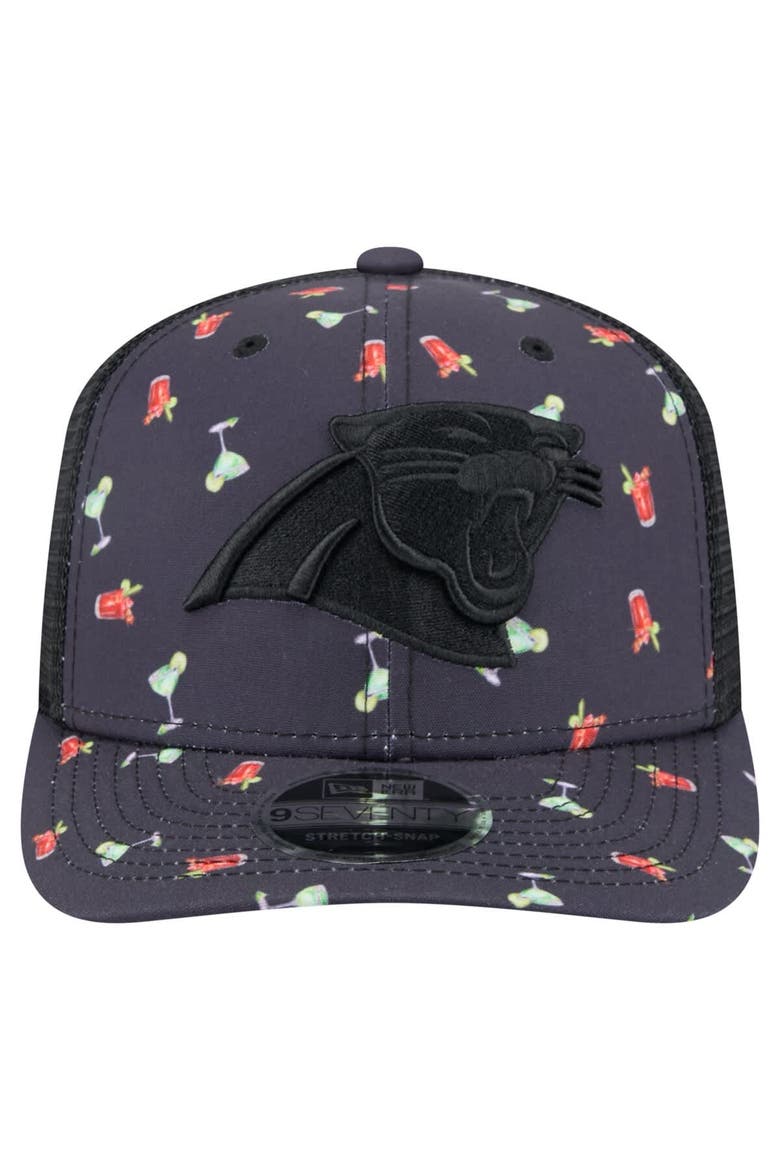 Men's New Era  Navy/Black Carolina Panthers Adventure Drinks Pattern 9SEVENTY Stretch-Snap Hat, Alternate, color, Navy
