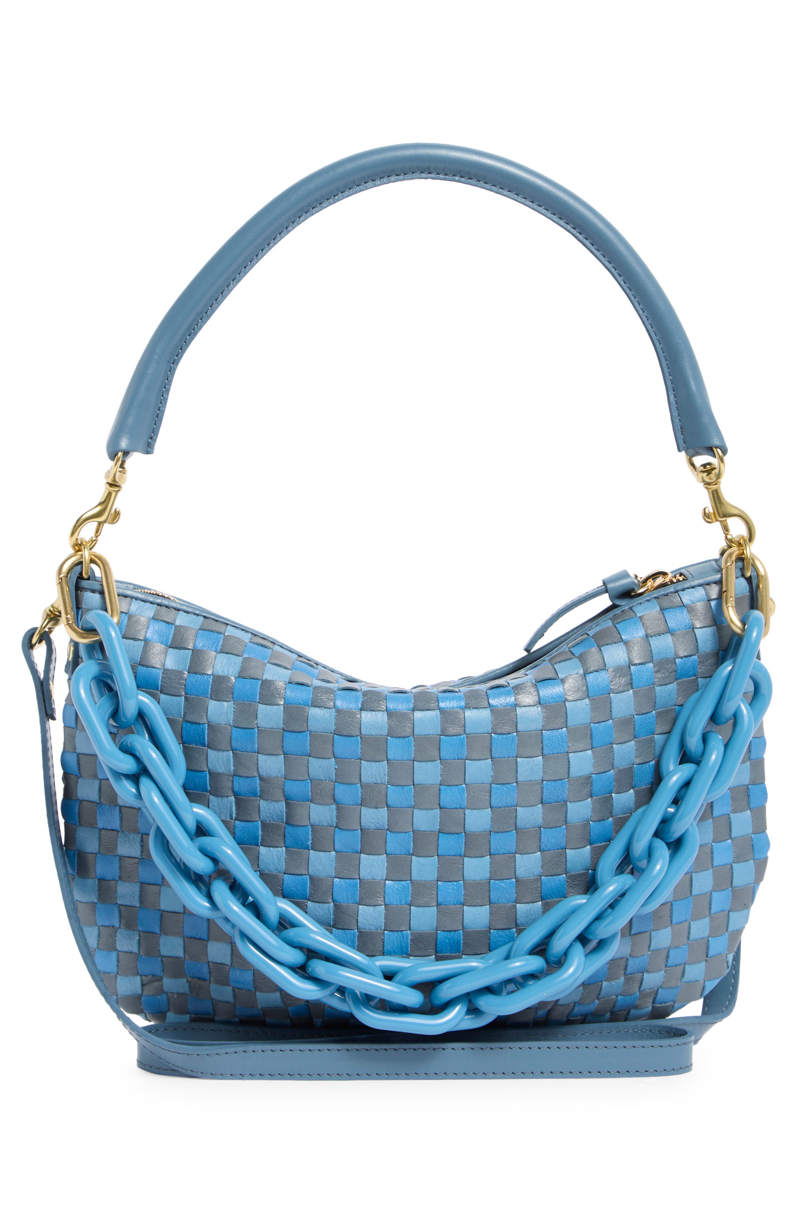 Clare V. Petit Moyen Woven Leather Messenger Bag, Main, color, 