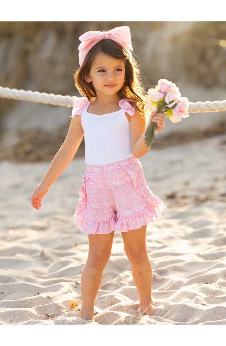 Mia Belle Girls Girls Love Those Frills Top and Ruffle Short Set, Alternate, color, Pink