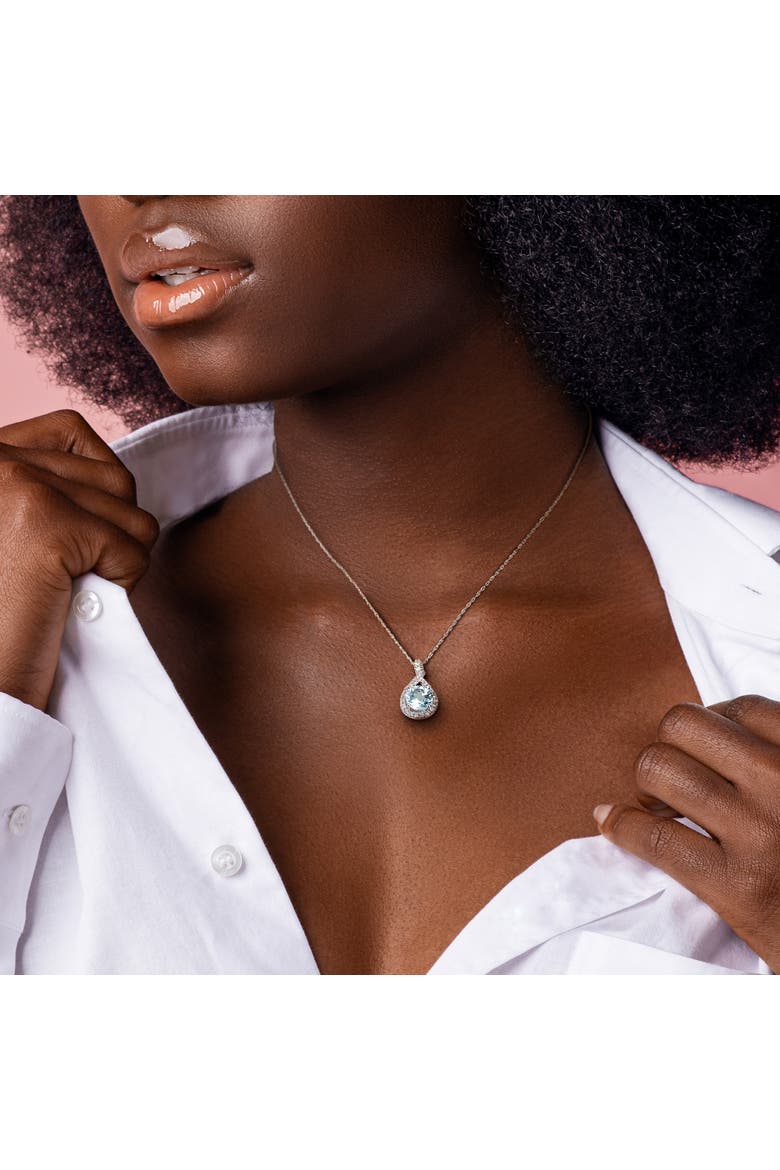 Gemstone & Diamond Teardrop Necklace 10K, Alternate, color, Aquamarine