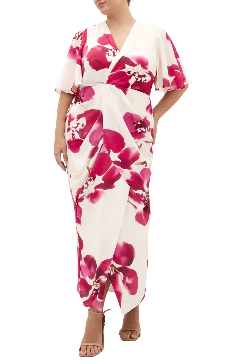 Braelynn Floral Flutter Sleeve Maxi Dress, Main, color, CREAM FLEUR
