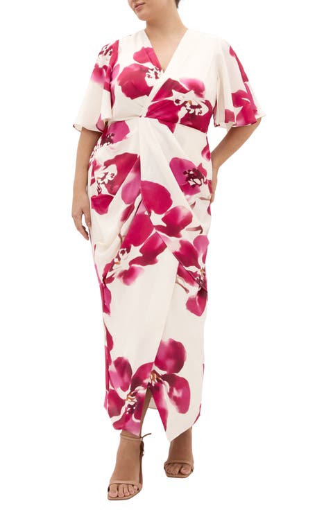 Braelynn Floral Flutter Sleeve Maxi Dress (Plus)