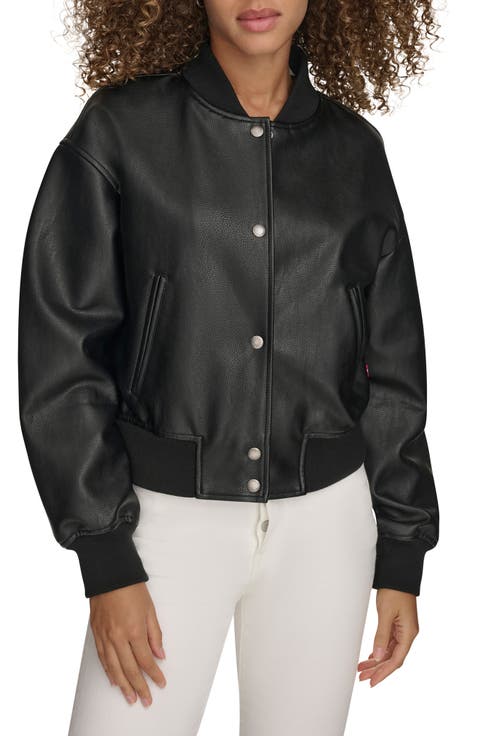 Relaxed Faux Leather Bomber Jacket